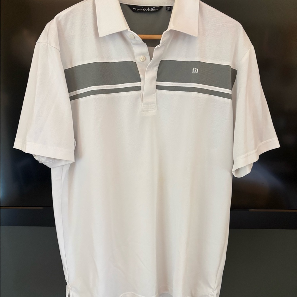 Travis Mathew White and Gray Polo Shirt Classic Design